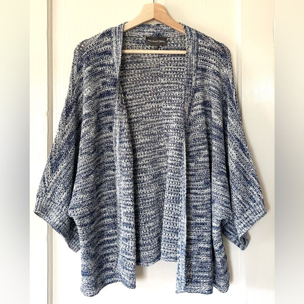 Michael Stars Cotton Open Front Wide Sleeve Cardigan Cover Up Navy Melange‎ M/L